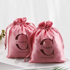 Eco Friendly Recyclable Custom Logo Printed Pink <strong>Satin</strong> Drawstring Bag For Wedding Gift Hair Shoe Packaging Soft <strong>Pouch</strong> Bag - Product Image 5