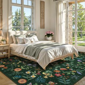 Tapis de sol LIVEBOX Sunflower Green 8x10 lavable et antidérapant pour la décoration du salon et de la chambre - Product Image 2
