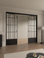 Divisor de Espacios para Sala de Estar, Puerta Corredera de Aluminio de 4 Paneles, Arco de Rejilla, Marco Delgado, Vidrio Acanalado, Puerta Interior para Apartamento Moderno