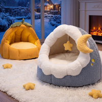Nouveau Lit pour Animaux de Compagnie Semi-circulaire Moderne en Coton Chaud, Nid Douillet Antidérapant pour Petits Chiens et Chats, Motif Étoile