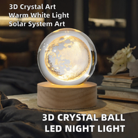 Lampe de Table LED 3D en Cristal Gravé au Laser avec Système Solaire, Veilleuse Moderne pour Chambre à Coucher, Cadeau de Festival, Vente en Gros
