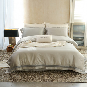 French Style Solid Color Light Luxury <b>Bedding</b> Set Tencel Cotton Four Piece Summer Breathable Duvet Cover Set - Product Image 2