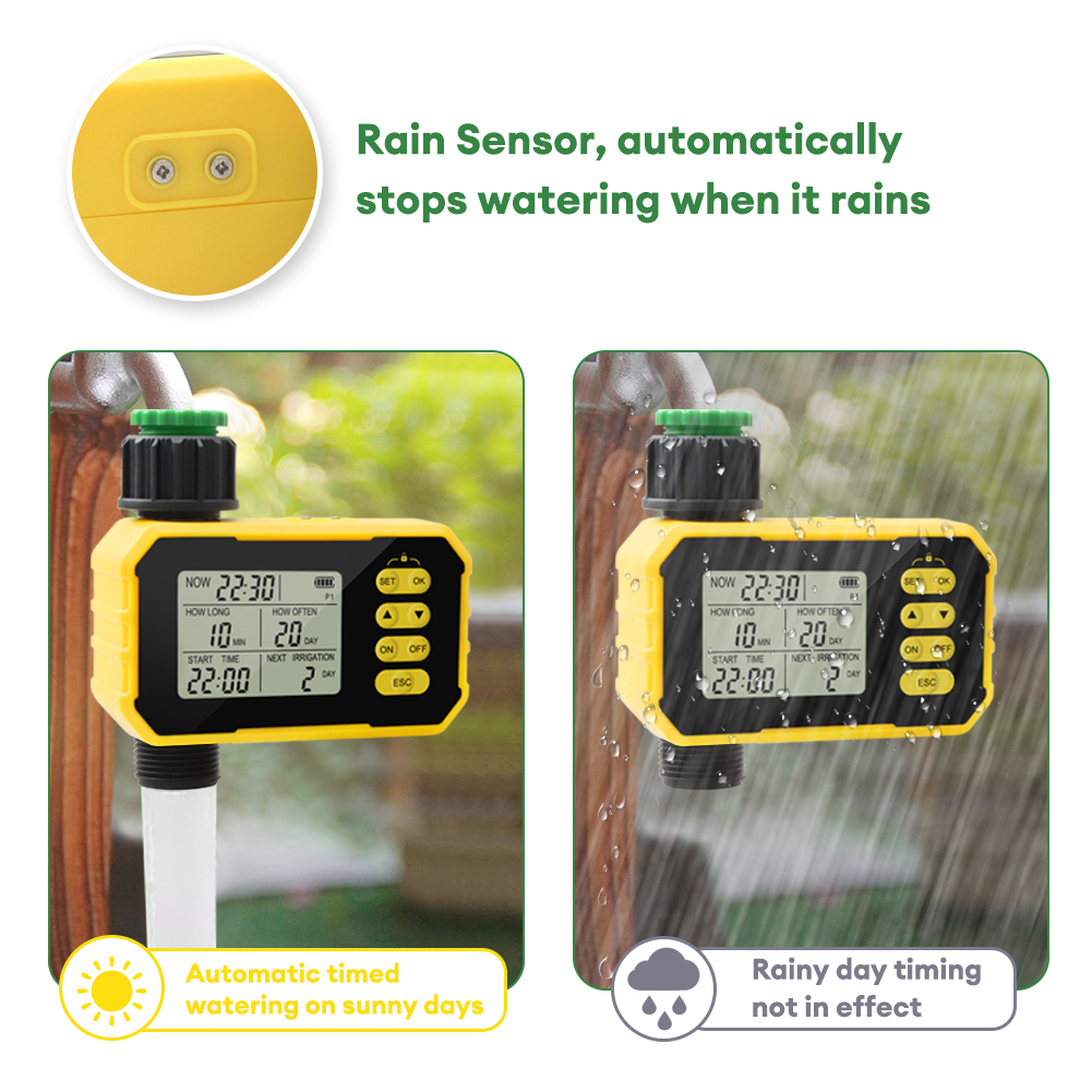 Minuterie d'arrosage solaire pour jardin avec détection de pluie Minuterie d'arrosage solaire pour jardin avec détection de pluie