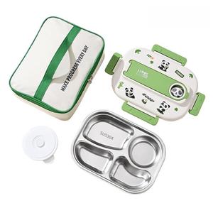 Lonchera Bento de Acero Inoxidable de 1500 ml con <span class=keywords><strong>4</strong></span> Compartimentos y Bolsa, Lonchera Bento con Compartimento para Sopa - Product Image 1