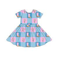 Robe en bambou pour filles, manches courtes, col rond, coupe évasée, style skater, vêtements d'été pour enfants, personnalisable