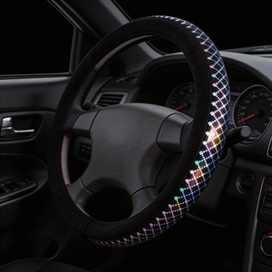 Cyberpunk Holographic 3-<b>Spoke</b> Steering <b>Wheel</b> Cover Universal Fit Pu Leather Futuristic Reflective Design Glare Trendy - Product Image 1