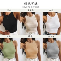 Débardeur en coton côtelé blanc personnalisé pour femmes, haut court d'été sans manches en strass, haut court en tricot à dos nageur