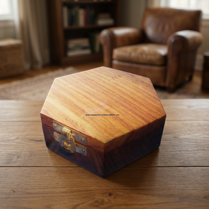 Boîte à épices élégante en bois hexagonal brun poli, multifonctionnelle, 7 compartiments, idéale pour le rangement de la cuisine, utilisation sur la table à manger, Rana - Product Image 3