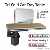 Table pliante 3-en-1 pour voiture avec porte-gobelet, plateau repas robuste pour siège arrière, réglable, accessoires universels pour l'intérieur de la voiture avec miroir