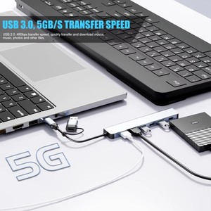 Многофункциональный USB-хаб 2-в-1 с 7 портами и двойным входом, из алюминиевого сплава, USB 3.0 для ноутбуков/ПК с передачей данных, док-станция для ноутбуков с PD100W - Product Image 2