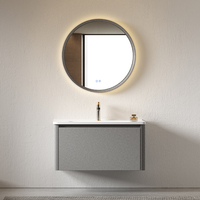 Meuble-lavabo de salle de bain de luxe italien, sans poignée, à porte unique, étanche, avec vasque flottante, armoire de rangement minimaliste pour hôtels et maisons.
