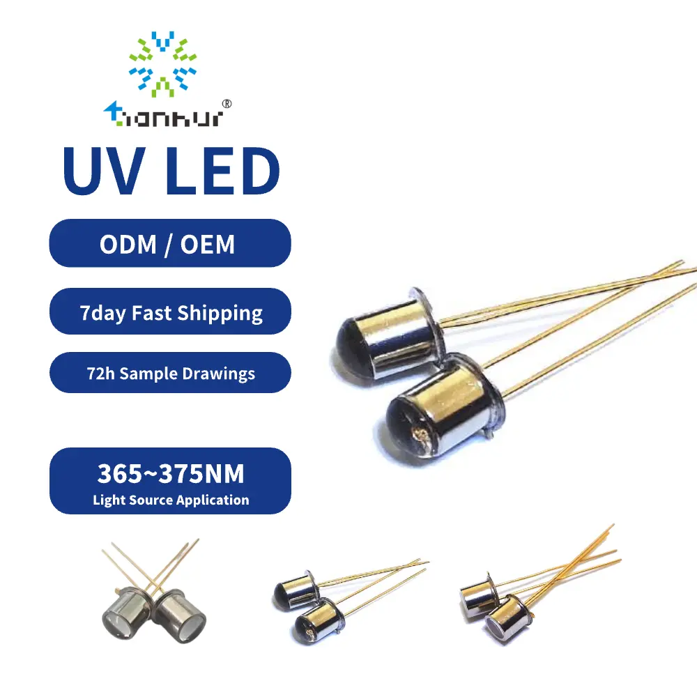 UVA LED üreticisi 10 derece 365 375nm TO46 Througt delik UVA LED