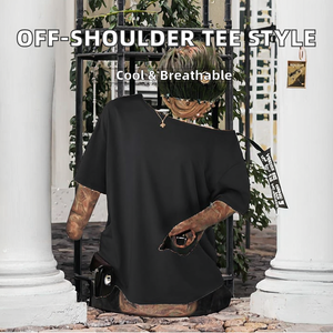 T-shirt décontracté respirant à manches courtes et épaules dénudées pour femme, coupe oversize, collection Printemps-Été 2025 - Product Image 2