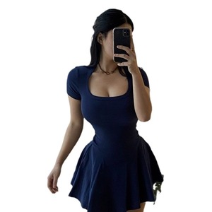 Vestido Mini Estilo Seductor e <span class=keywords><strong>Inocente</strong></span> con Cuello Cuadrado, Vestidos Elegantes de Manga Corta para Mujer - Product Image 3