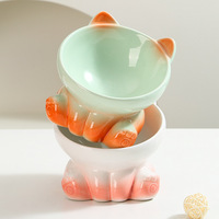 Vente en gros de bols pour animaux de compagnie en céramique écologiques et portables, en forme de chat, avec dégradé de couleurs, pour chatons et chiots, pour manger et boire à l'intérieur