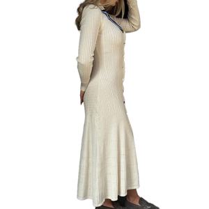 Suéter de Chambray Francés de Alta Calidad OEM, Colección Otoño Invierno, Bordado Personalizado, Manga Larga, Midi, Combinación Natural - Product Image 4