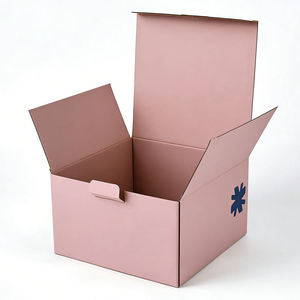 <b>Pink</b> Self Erecting Paperboard <b>Box</b> With Handle And UV Printed Logo For <b>Gift</b> And Craft Use - Product Image 1