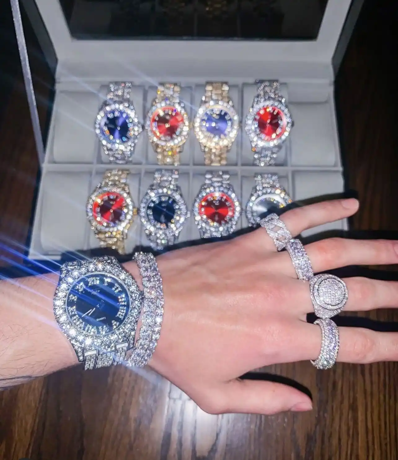 Lusso Ins popolare fatto a mano ghiacciato Hip Hop orologio ghiacciato Bling orologio al quarzo con diamanti