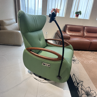 Fauteuil inclinable électrique moderne en cuir avec accoudoirs en bois pour salon et mobilier de loisirs à domicile