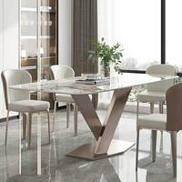 Table à manger rectangulaire de luxe de style italien en pierre frittée minimaliste moderne avec plateau en verre – Durable, écologique, pour la maison, le bureau, l'hôtel