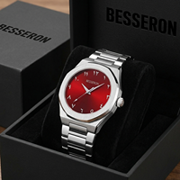 Montre pour homme de luxe, sport, affaires, chiffres arabes, mouvement à quartz, acier inoxydable, cadran analogique, bracelet en caoutchouc, résistante à l'eau 5BAR