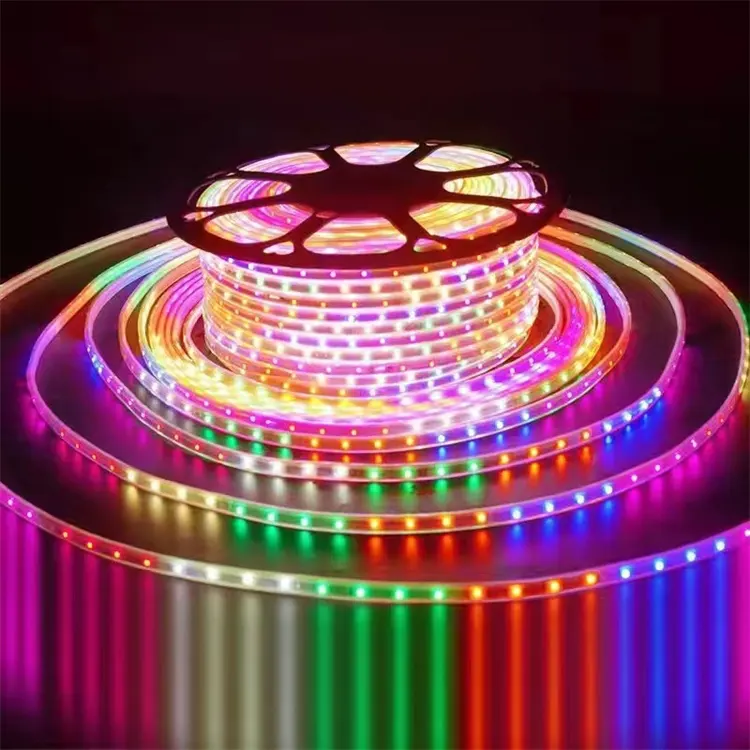 Harga terbaik warna-warni 220V smd 5050 60 led rgb led strip ip44 dekorasi bar waktu liburan luar ruangan tahan air led lampu strip