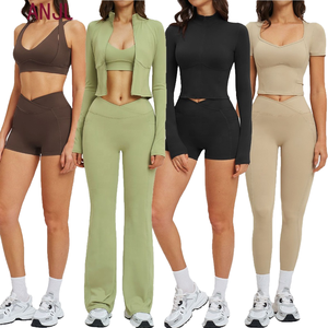 Custom Women 6 Piece Gym Set Solid Breathable Fitness Workout Outfit Sports Bra and High Waist Leggings Premium Activewear - Product Image 1