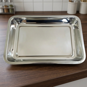 Stainless Steel Eco Friendly Decorative Oval Fruit Pattern Serving <b>Tray</b> <b>Mirror</b> Finish Dishwasher Safe Multipurpose Food Platter - Product Image 2