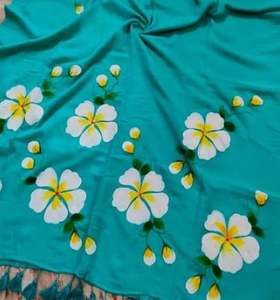 Sari Azrak de Seda/Algodón Tassar a Cuadros con Trabajo Manual, Patrón Irregular, Ecológico, de Secado Rápido, Peso Medio, Tejido, para Niñas y Mujeres, para Bodas - Product Image 3