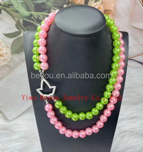 فتاة يونانية جميلة الوردي الأخضر 12 اللؤلؤ طبقات مزدوجة الفولاذ المقاوم للصدأ سحر القيقب قلادة قلادة للنساء - Product Image 1