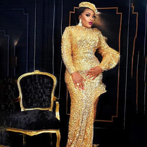 Vestido de noche largo de talla grande para mujer, Vestido de manga larga con abertura, vestidos de graduación, vestido de fiesta de noche con lentejuelas Maxi - Product Image 1