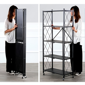Étagère de rangement pliable à 5 niveaux en fer avec roulettes, sans assemblage, chariot roulant multifonctionnel, organisateur de <span class=keywords><strong>cuisine</strong></span> et salle de bain, anti-poussière - Product Image 4