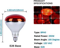 Lampe chauffante infrarouge TSINYE 100W 150W 200W 250W pour animaux amphibes, poulets, porcs, animaux de ferme, animaux de compagnie, et salles de bain