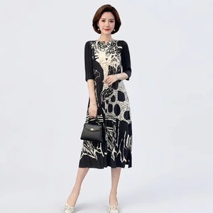 Robe plissée pour femme, style Miyake, prête à être expédiée, à haute élasticité, extensible, imprimé abstrait, taille unique - Product Image 2