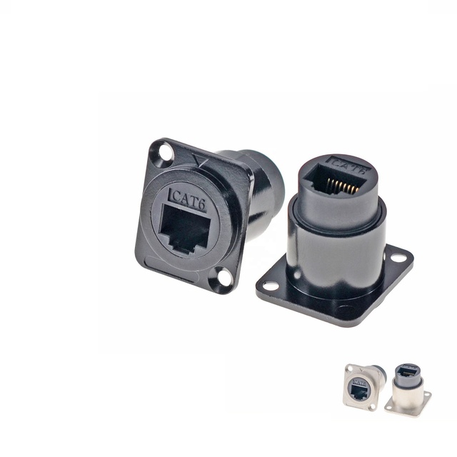 RJ45 Cat6 Socket D-Type Module Shielded Industrial Panel Mount Bulkhead Signal Network Ethernet Extension Interface Adapter