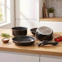 Ensemble de casseroles polyvalent et peu encombrant avec poignée amovible, en aluminium noir, empilables, parfait pour les petites maisons et les camping-cars