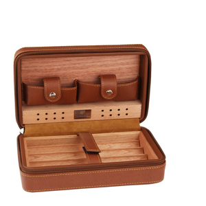 Portable Cedar Wood Cigar Humidor Box Travel Leather Cigar Case Storage 4 Cigars Box Humidor Humidifier For Sigar