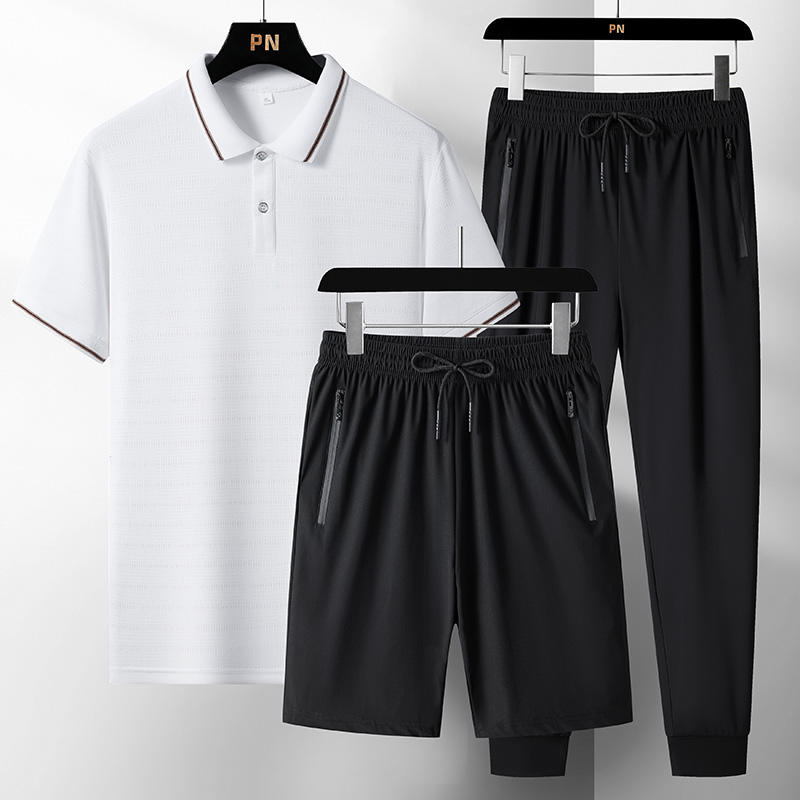 White [T-shirt] + Black [leggings three-piece suit]