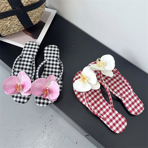 Summer Sweet Girl Flowers Non-Slip TPR Beach <b>Shoes</b> Comfortable Flat Bottom Plaid for Slippers Breathable <b>Soft</b> Lightweight - Product Image 5