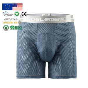 Boxer sportivi da uomo a gamba lunga in rete ventilata, con fascia in vita morbida anti-sfregamento, personalizzabili con logo, servizio di fabbrica, intimo uomo - Product Image 1