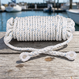 Cordage d'ancrage torsadé (14MM) en polyester blanc, corde marine à double tressage avec boucles pour l'amarrage de bateaux - Product Image 3