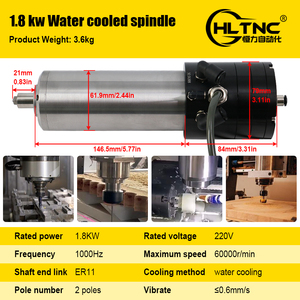 มอเตอร์แกนหมุน HLTNC 1.8KW 220V Er11 สำหรับเราเตอร์ ความเร็ว 60000 รอบต่อนาที ระบายความร้อนด้วยน้ำ พร้อมระบบเปลี่ยนหัวอัตโนมัติ (ATC) สำหรับเครื่องแกะสลัก - Product Image 1
