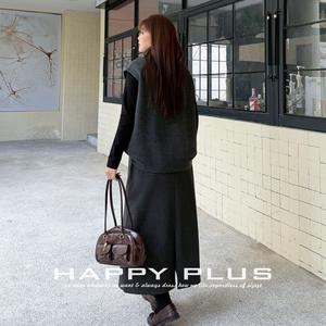 Chaleco de punto con media cremallera Runqi para mujer, talla grande, color gris oscuro, suéter de color liso N9282, top de moda de ajuste holgado - Product Image 3