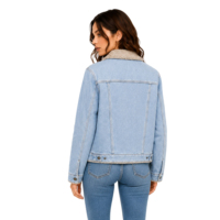 Blouson en jean pour femme, doublé sherpa, col polaire, boutonné, manches longues, chaud, personnalisé, pour l'hiver