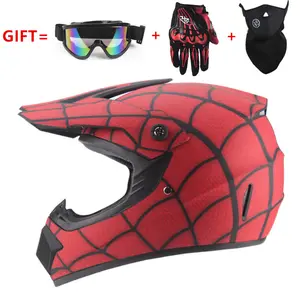 Capacete de motocross vermelho fosco, capacete de motocicleta com óculos + luva