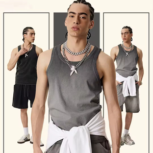 تصميم جديد رائج البيع بالجملة ملابس الشارع المخصصة الوزن الثقيل Gsm أسود رمادي أعلى خزان غسيل حمض أعلى خزان - Product Image 1