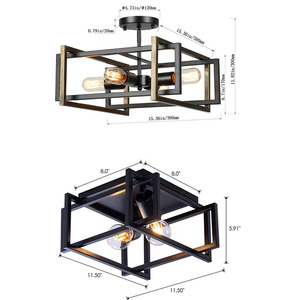 American <b>Retro</b> Style <b>Ceiling</b> <b>Light</b> Wrought Iron 2 Bulbs 10-15 Sqm Living Room Bedroom Entryway Lighting - Product Image 3