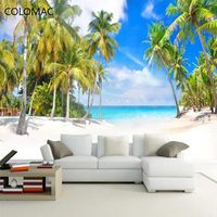 Papier peint mural autocollant, peinture murale de paysage de paysage marin avec cocotiers, papier peint photo pour salon, chambre à coucher