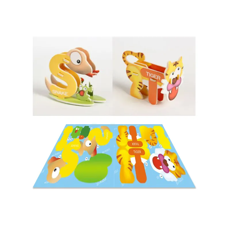 Hot Sale Food Snack Promotion Geschenke Kunststoff Lernspiel zeug 3d Tier Puzzle Karte für Kinder