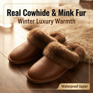 Yearning Unisex Luxurious slipper Platform <b>Slides</b> Cowhide Genuine Leather Mink fur High-End Waterproof Anti-Slip Breathable - Product Image 1